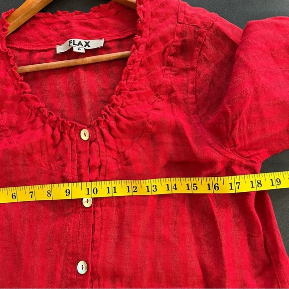 Flax Womens Red Linen Button Down Blouse Shirt  Textured Red  Size PS - Picture 9 of 11